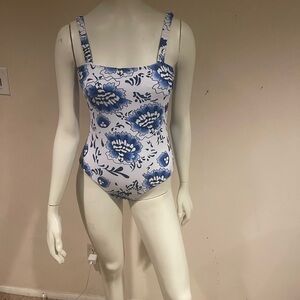 Floral Blue and White Kids One Piece Swimsuit